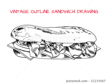 Vintage outline sandwich sketch, VECTOR 31233487