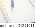 Blue pen on notebook paper vintage tone 31234011