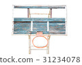 Old outdoor basketball hoop with the broken green  31234078