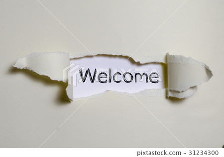 The word welcome appearing behind torn paper. 31234300