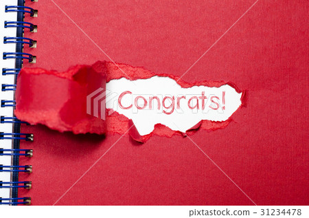 The word congrats appearing behind torn paper. The word congrats appearing behind torn paper. 31234478
