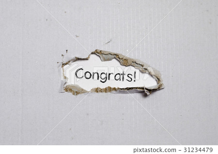 The word congrats appearing behind torn paper. 31234479