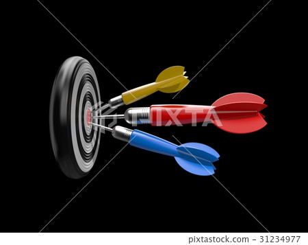 Three darts in the target center of dartboard Three darts in the target center of dartboard 31234977