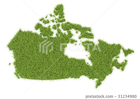 Canada map from green grass, 3D rendering Canada map from green grass, 3D rendering 31234980