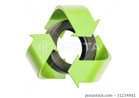 Car tire with recycle symbol, 3D rendering 31234981