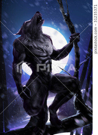 Werewolf howling on a tree. 31235371