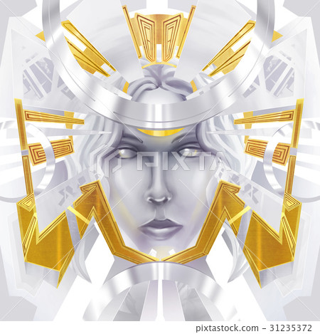 Golden abstract fantasy woman face. Golden abstract fantasy woman face. 31235372