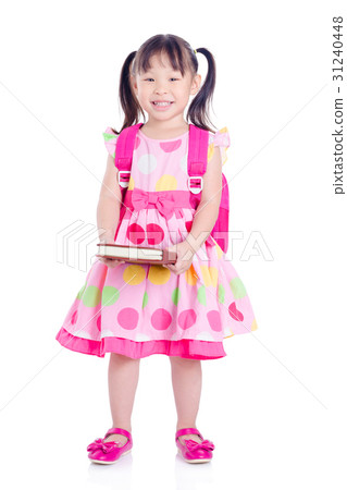 Little Asian Girl Standing Over White Background Little Asian Girl Standing Over White Background