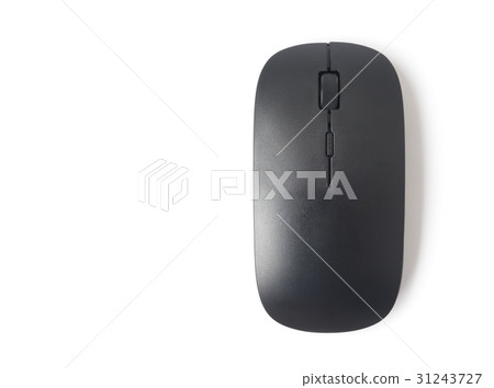Black wireless computer mouse on white background Black wireless computer mouse on white background 31243727