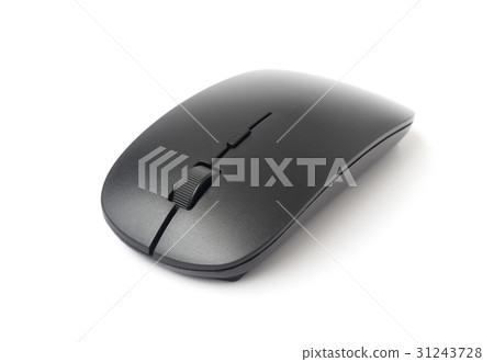 Black wireless computer mouse on white background 31243728