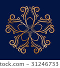 Large single flower. Golden ornament on blue 31246733