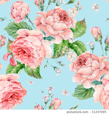 Watercolor seamless pattern with roses Watercolor seamless pattern with roses 31247895