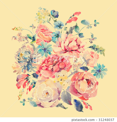 Watercolor greeting card with roses and - Stock Illustration [31248037 ...