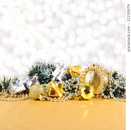 Christmas decorations on a silvery background Christmas decorations on a silvery background 31250974