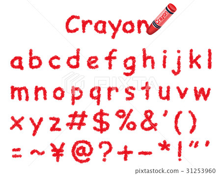 Crayon handwritten font Lower case letters and symbols Red Crayon handwritten font Lower case letters and symbols Red 31253960