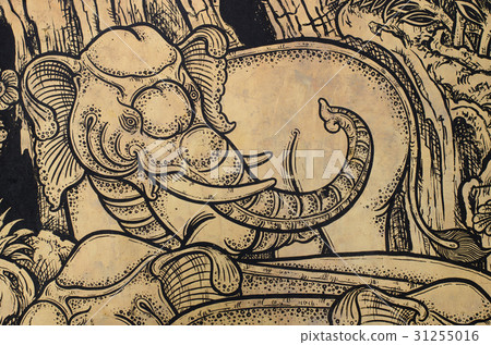 Elephant Pattern In Gild Lacquer Art. Elephant Pattern In Gild Lacquer Art. 31255016