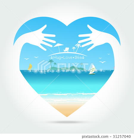 seascape Summer in heart with hug hand concept seascape Summer in heart with hug hand concept 31257040