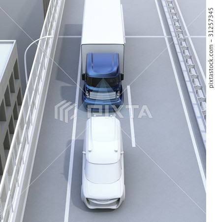 Concept image of emergency stop by automatic braking of automatic operation truck 31257345