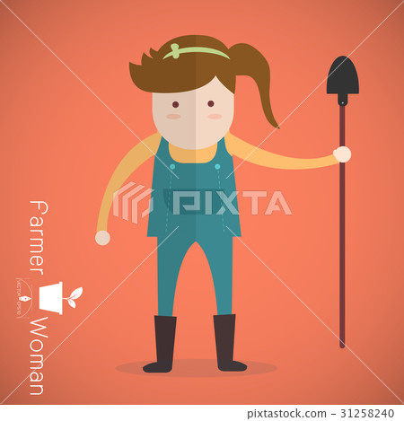 Farmer woman with shovel on orange background  31258240