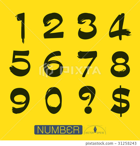 Numbers 0-9 written with a brush 31258243