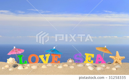 Love sea letters on a beach sand Love sea letters on a beach sand 31258335