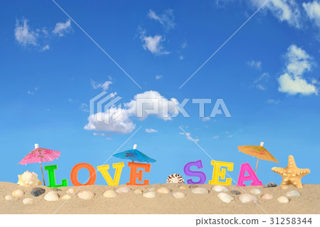 Love sea letters on a beach sand Love sea letters on a beach sand 31258344