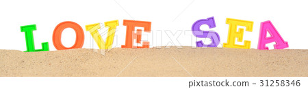 Love sea letters on a beach sand on a white Love sea letters on a beach sand on a white 31258346