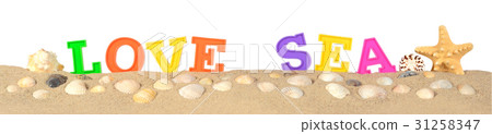 Love sea letters on a beach sand on a white Love sea letters on a beach sand on a white 31258347
