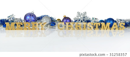 Merry christmas golden text and decorations Merry christmas golden text and decorations 31258357