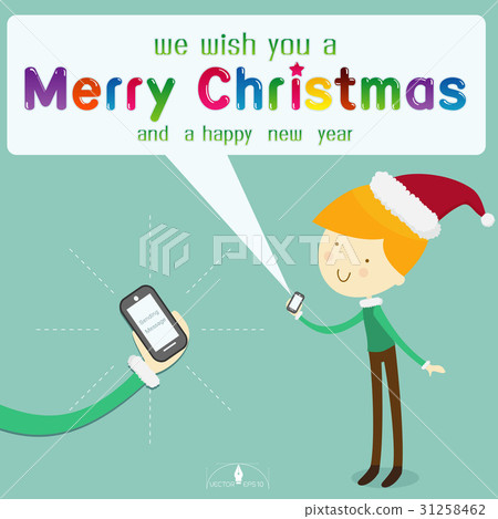 Boy wearing santa hat send message Boy wearing santa hat send message 31258462