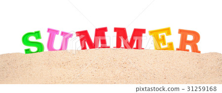 Summer letters on a beach sand on a white Summer letters on a beach sand on a white 31259168