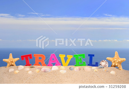 Travel letters on a beach sand Travel letters on a beach sand 31259208