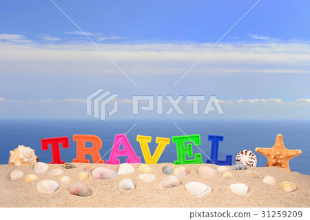 Travel letters on a beach sand Travel letters on a beach sand 31259209