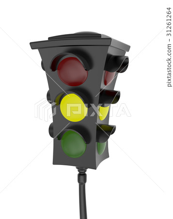 Traffic light with a glowing yellow light Traffic light with a glowing yellow light 31261264