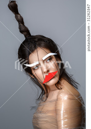 Beautiful girl with applique on face 31262847