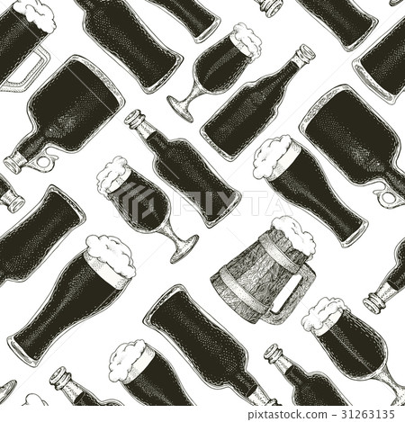 seamless vector pattern with beer bottle, beer mug seamless vector pattern with beer bottle, beer mug 31263135