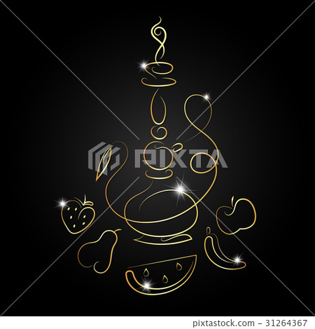 Hookah with fruit golden silhouette Hookah with fruit golden silhouette 31264367