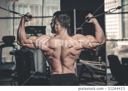 Handsome power athletic man diet training pumping up back muscle 31264413