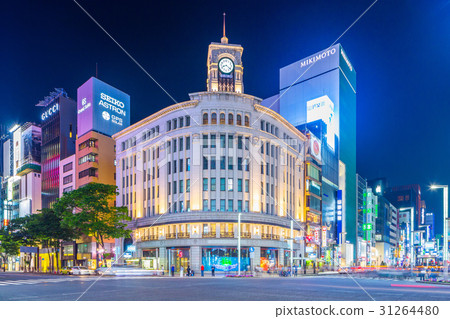 東京銀座4丁目交叉點夜視圖 東京銀座4丁目交叉點夜視圖 31264480