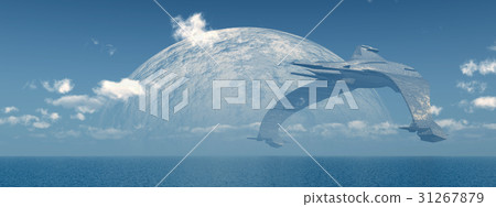 Huge spacecraft over the sea 31267879