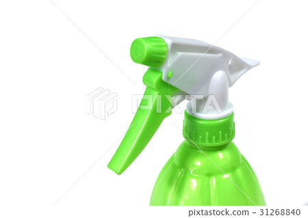 Green plastic foggy spray on white background. 31268840