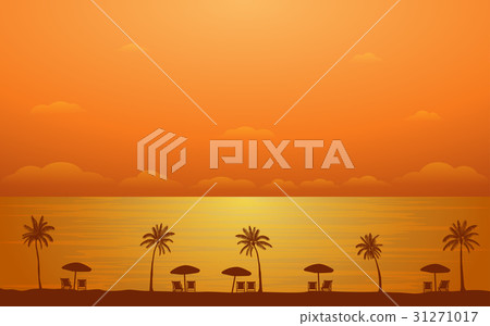 Silhouette palm tree with umbrella on beach 31271017