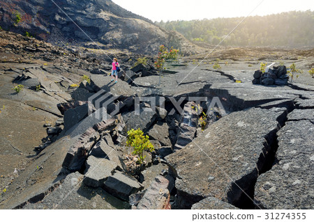 Tourist explores surface of Kilauea Iki crater Tourist explores surface of Kilauea Iki crater 31274355