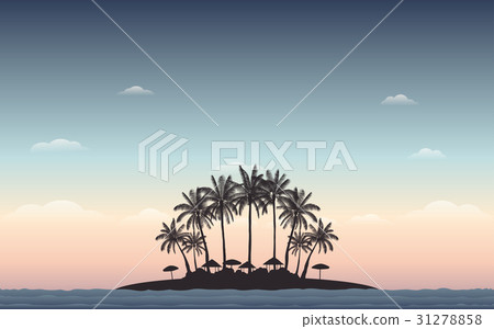 Silhouette palm tree on island under blue sky back 31278858