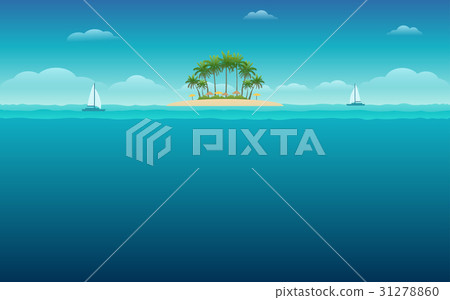 palm tree on island and blue sky background  31278860