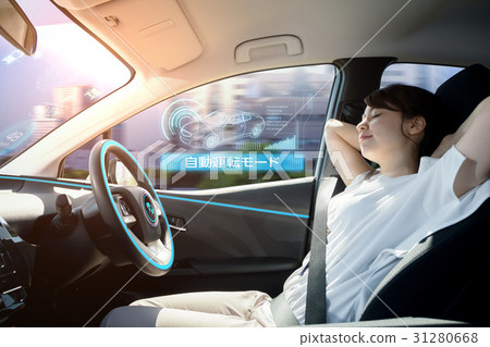 A woman riding in an automatic driving car A woman riding in an automatic driving car 31280668