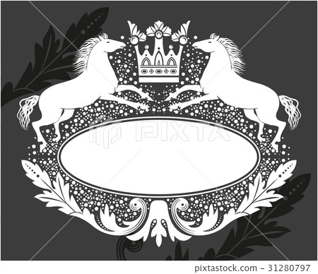 Decorative frame with crown and horses 31280797