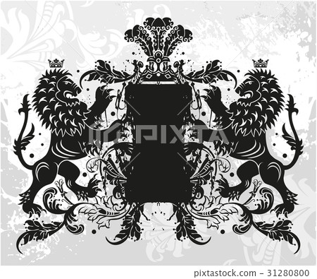 Decorative frame with crown and lions 31280800