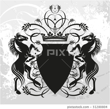 Decorative frame with crown and horses Decorative frame with crown and horses 31280804