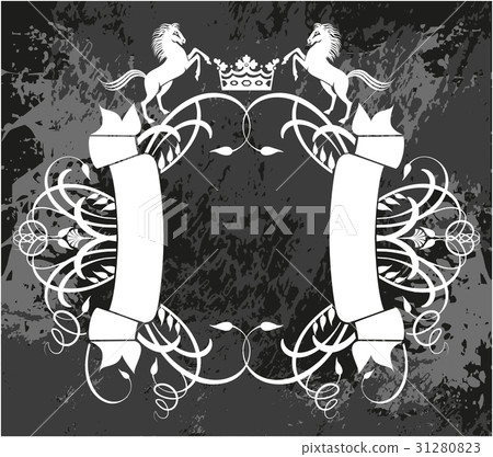 Decorative frame with crown and horses 31280823